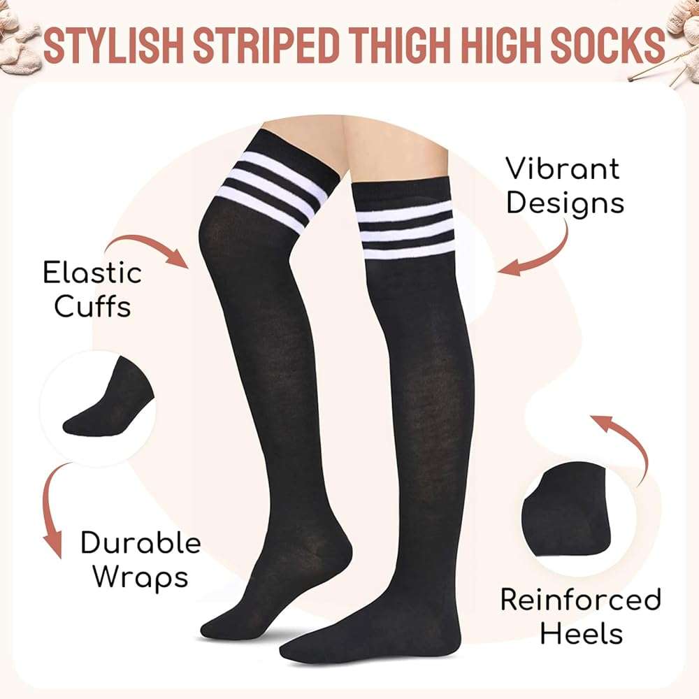 sockfun Striped Thigh High Socks - Christmas Over the Knee High Stockings for Women Teen Girls - Image 5