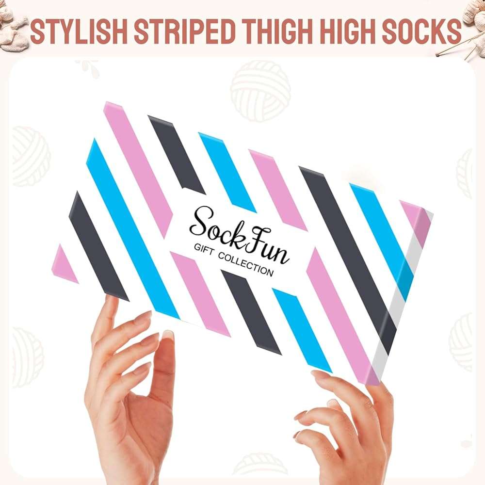 sockfun Striped Thigh High Socks - Christmas Over the Knee High Stockings for Women Teen Girls - Image 7