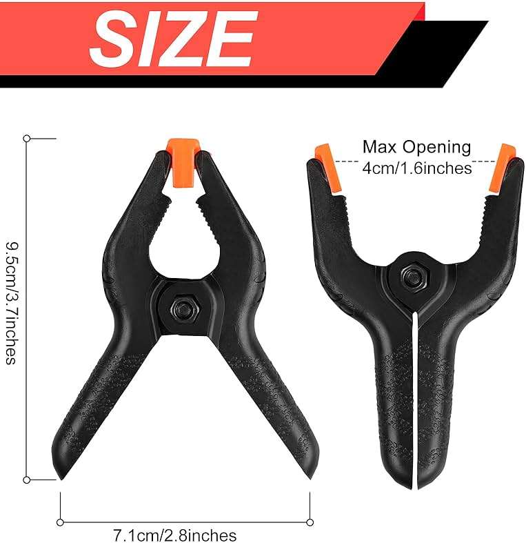 12 Pack Plastic Spring Clamps, 3.5inch Small Heavy Duty Clips for Crafts, Backdrop Stand, Woodworking, Photography Studios (Black) - Image 3