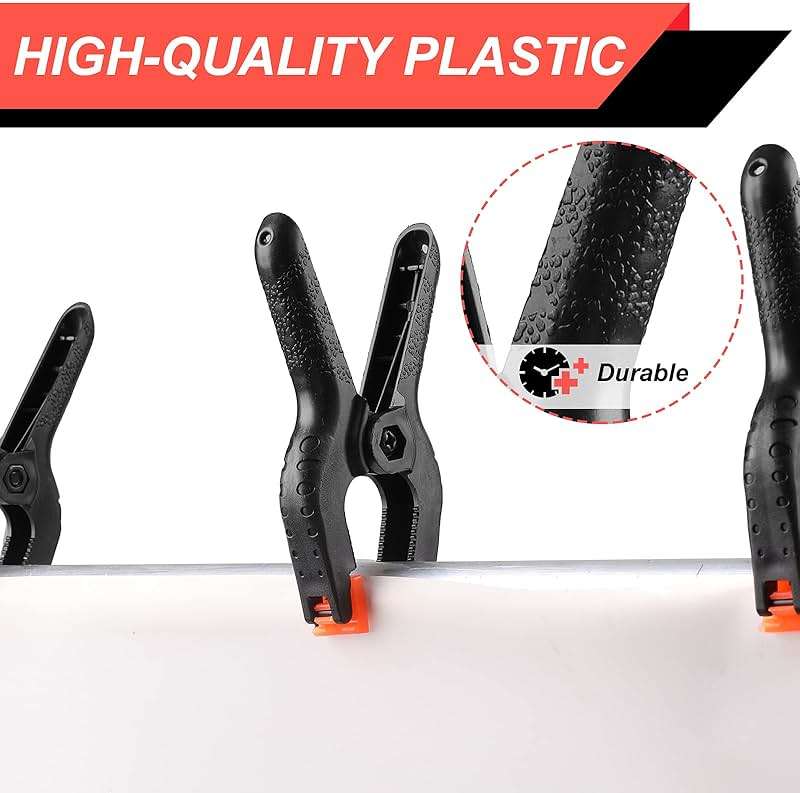 12 Pack Plastic Spring Clamps, 3.5inch Small Heavy Duty Clips for Crafts, Backdrop Stand, Woodworking, Photography Studios (Black) - Image 4