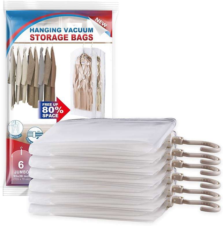 Hanging Vacuum Storage Bags, 6 Pack Large Hanging Vacuum Seal Garment Bags for Clothing, Space Saver for Clothes, Suits, Dresses, Jackets, Clothing Storage for Moving Supplies(6 Long) - Image 1
