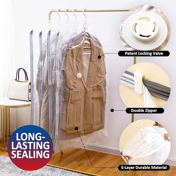 Hanging Vacuum Storage Bags, 6 Pack Large Hanging Vacuum Seal Garment Bags for Clothing, Space Saver for Clothes, Suits, Dresses, Jackets, Clothing Storage for Moving Supplies(6 Long) - Image 4