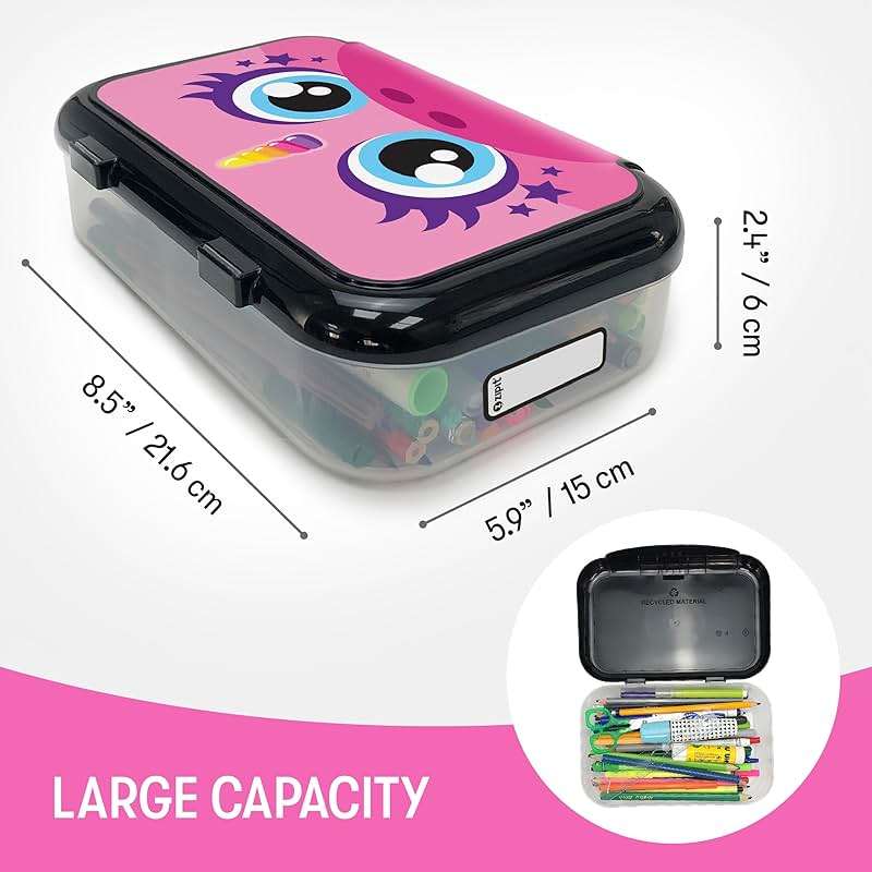 ZIPIT: Recycled Plastic Pencil Box - Pink Unicorn - Large Capacity Case, Character Stationery Organizer, School Supplies-Toy Holder, Snap Close, Kids - Image 2