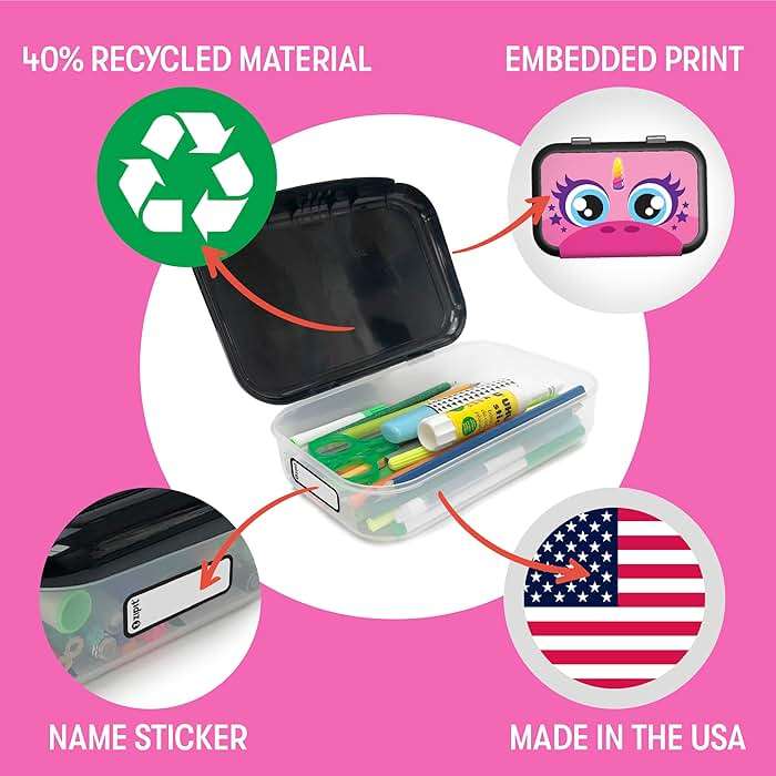 ZIPIT: Recycled Plastic Pencil Box - Pink Unicorn - Large Capacity Case, Character Stationery Organizer, School Supplies-Toy Holder, Snap Close, Kids - Image 3