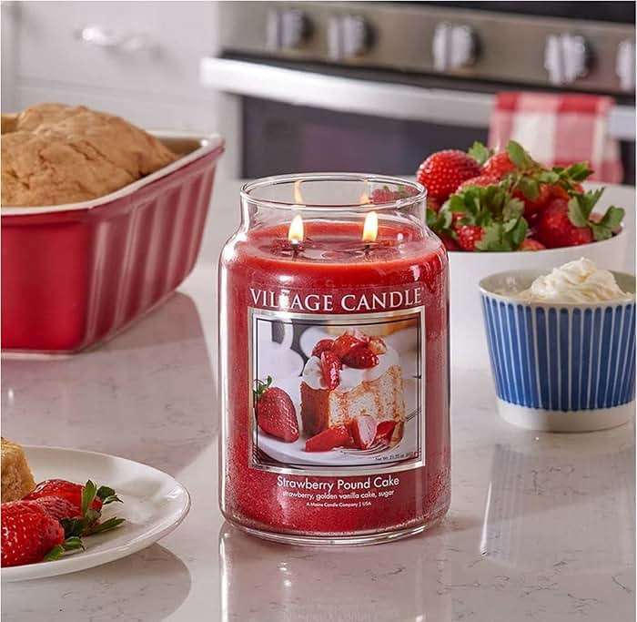 Village Candle Strawberry Pound Cake, Large Glass Apothecary Jar Scented Candle, 21.25 oz, Red - Image 2