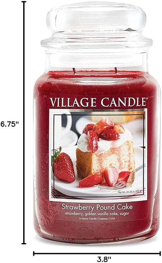 Village Candle Strawberry Pound Cake, Large Glass Apothecary Jar Scented Candle, 21.25 oz, Red - Image 3