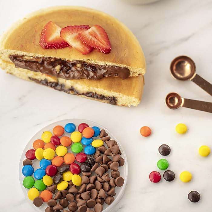 Electric Stuffed Pancake Maker- Make a GIANT Stuffed Waffle or Pan Cake in Minutes - Add Fillings for Delicious Breakfast or Dessert, Nonstick Baker Machine w Silicone Batter Funnel, Fun Unique Treat - Image 2