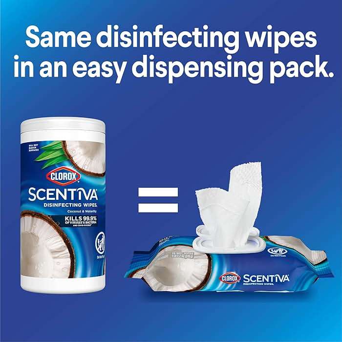 Clorox Scentiva Disinfecting Wipes, Coconut and Waterlily, 75 Count, Pack of 3 (Package May Vary) - Image 2