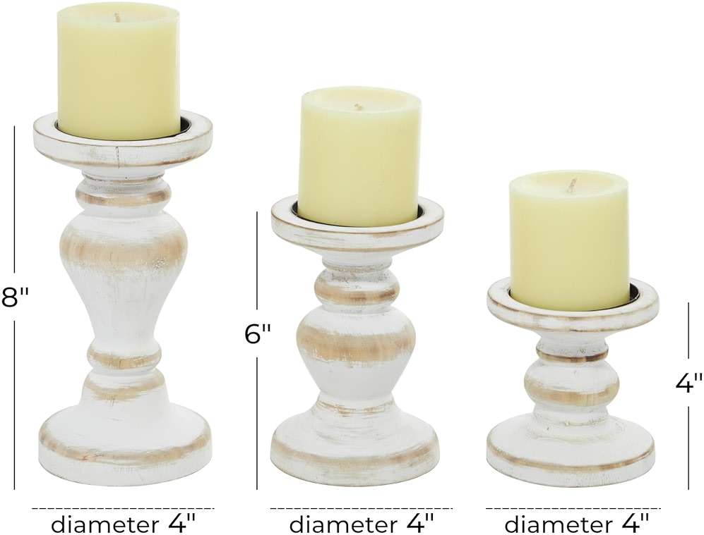 Deco 79 Wood Decorative Candle Holder Turned Style Candle Stand, Set of 3 Candlestick Holder 8", 6", 4"H, White - Image 3