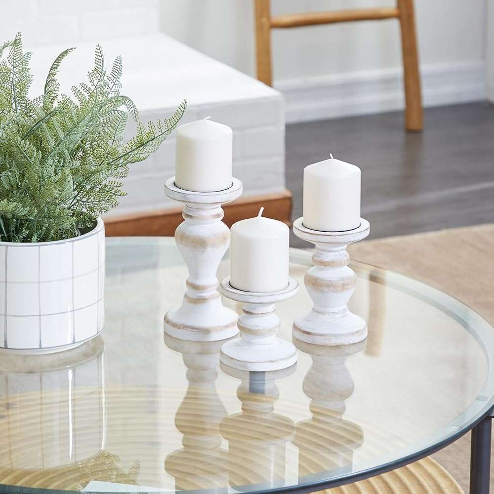 Deco 79 Wood Decorative Candle Holder Turned Style Candle Stand, Set of 3 Candlestick Holder 8", 6", 4"H, White - Image 5