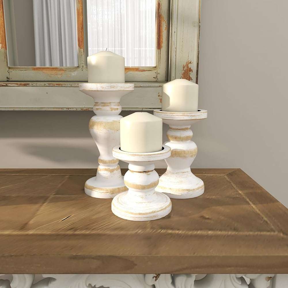 Deco 79 Wood Decorative Candle Holder Turned Style Candle Stand, Set of 3 Candlestick Holder 8", 6", 4"H, White - Image 9