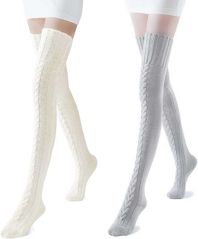 Pcavin Women's Thigh High Socks Over the Knee Cable Knit Boot Socks, Warm Long Stockings Leg Warmers for Winter Outfits - Image 2