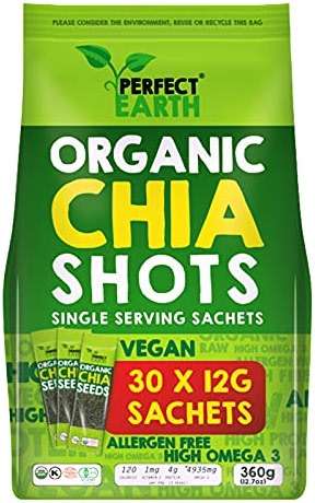 Perfect Earth Organic Chia Seed Shots (12g Sachets of Organic Chia Seeds - 30 Individual Shots) - Non-GMO, Gluten-Free, Allergen Free, Vegan & Keto Friendly, High in Omega-3, Iron, and Protein - Image 1