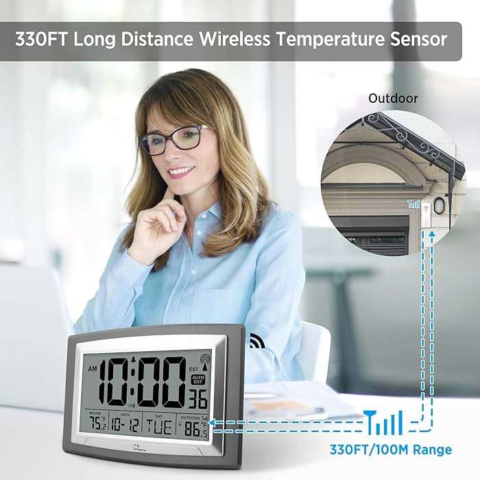 WallarGe Atomic Clock with Outdoor and Indoor Temperature - 12.5 Inch Self-Setting Digital Clock Large Display, Battery Operated Wall Clocks or Desk Clocks for Bedroom, Livingroom, Office - Image 5