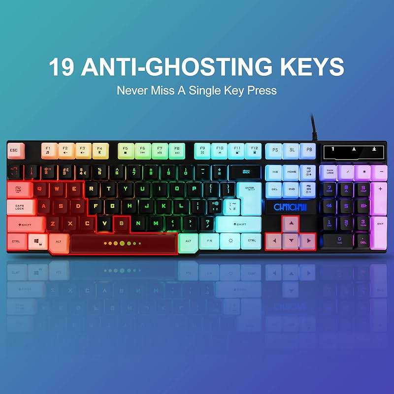 CHONCHOW Gaming Keyboard and Mouse Combo,USB Wired 104-Keys Full Size Light Up Keyboard Mic 3600DPI Rainbow Backlit Mechanical Feeling Compatible with PC Xbox Mac OS Game and Work - Image 3