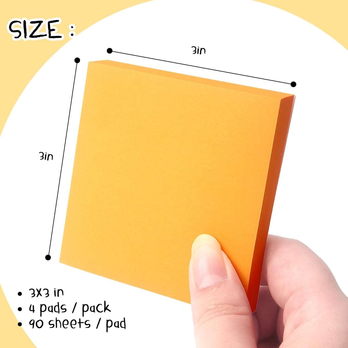 Sticky Notes 3x3 Pop Up Self-Stick Notes Pads with Bright Colors, Easy to Post for Office, School, Home, 4 Pads/Pack, 90 Sheets/Pad (Orange) - Image 3