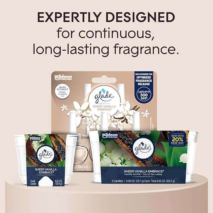 Glade Sheer Vanilla Embrace 3-Wick Fragrance Candle, Essential Oil Infused, Air Freshener, 6.8 Oz, 3 Count - Image 7