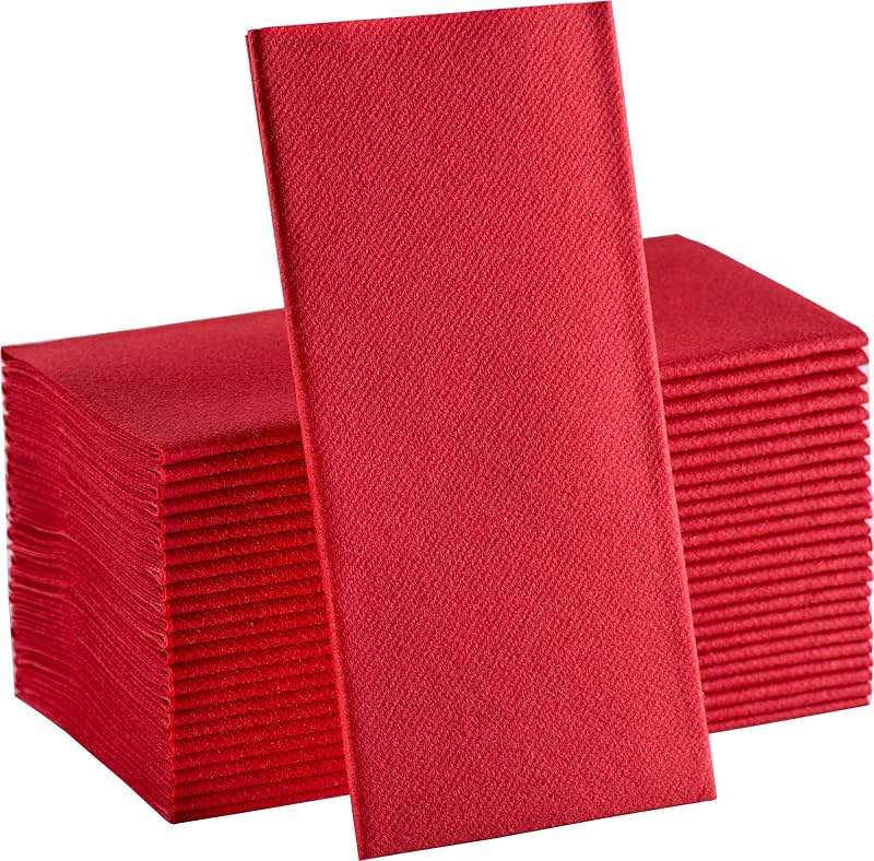 Red Paper Napkins | Linen Feel Guest Disposable Cloth Like Dinner Napkins | Hand Towels | Soft, Absorbent, Paper Hand Napkins for Kitchen, Bathroom, Parties, Weddings, Dinners | 50 Pack - Image 1
