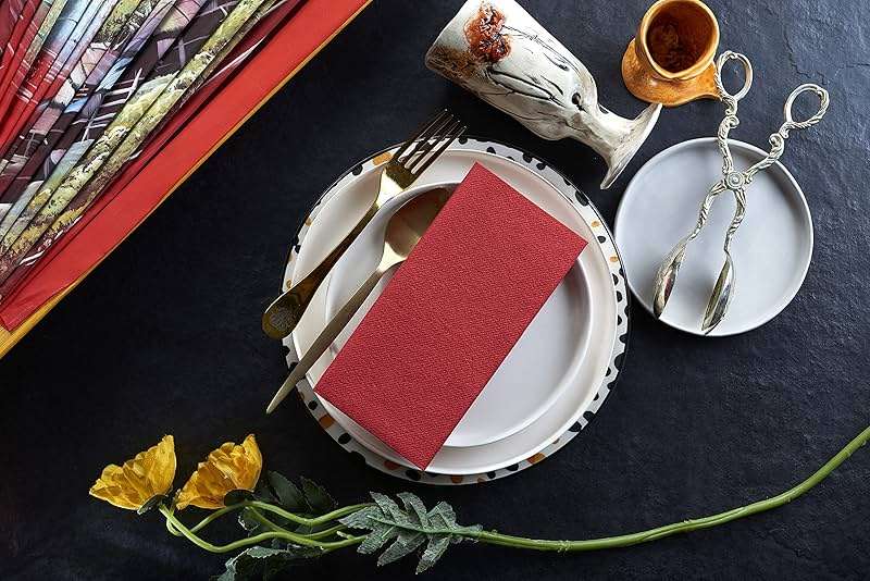 Red Paper Napkins | Linen Feel Guest Disposable Cloth Like Dinner Napkins | Hand Towels | Soft, Absorbent, Paper Hand Napkins for Kitchen, Bathroom, Parties, Weddings, Dinners | 50 Pack - Image 5
