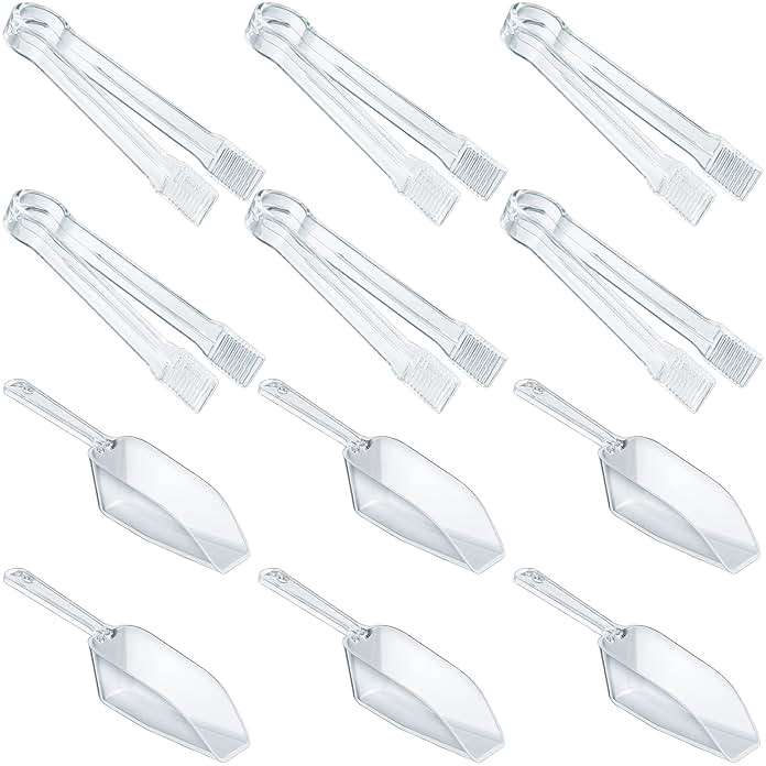 Roshtia 12 Pcs Plastic Serving Tongs Mini Kitchen Tongs Utility and Plastic Kitchen Scoops Clear Ice Scoop Mini Clear Buffet Scoop for Candy Dessert Buffet Ice Snack Coffee Tea - Image 1