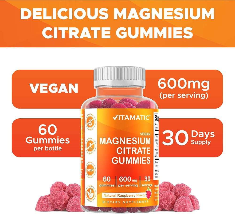 Vitamatic Magnesium Gummies 600mg per Serving – 60 Vegan Count for Relaxation, Muscle, Bone, and Energy Support - Image 3