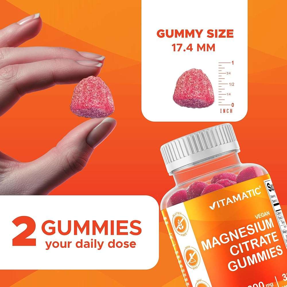 Vitamatic Magnesium Gummies 600mg per Serving – 60 Vegan Count for Relaxation, Muscle, Bone, and Energy Support - Image 4