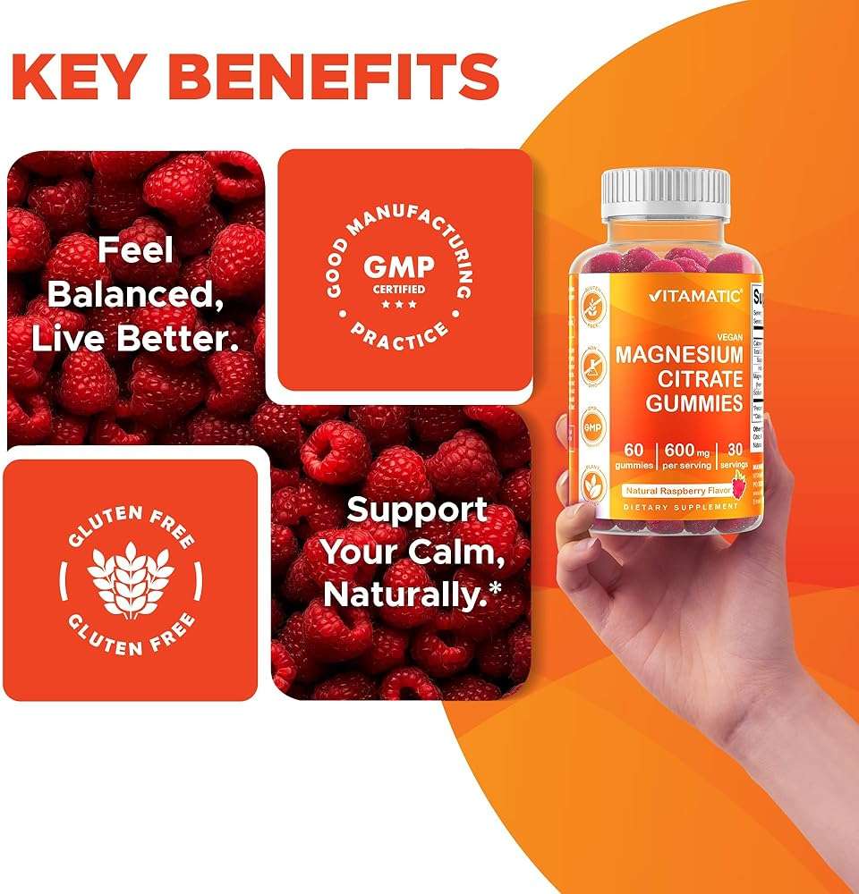 Vitamatic Magnesium Gummies 600mg per Serving – 60 Vegan Count for Relaxation, Muscle, Bone, and Energy Support - Image 5