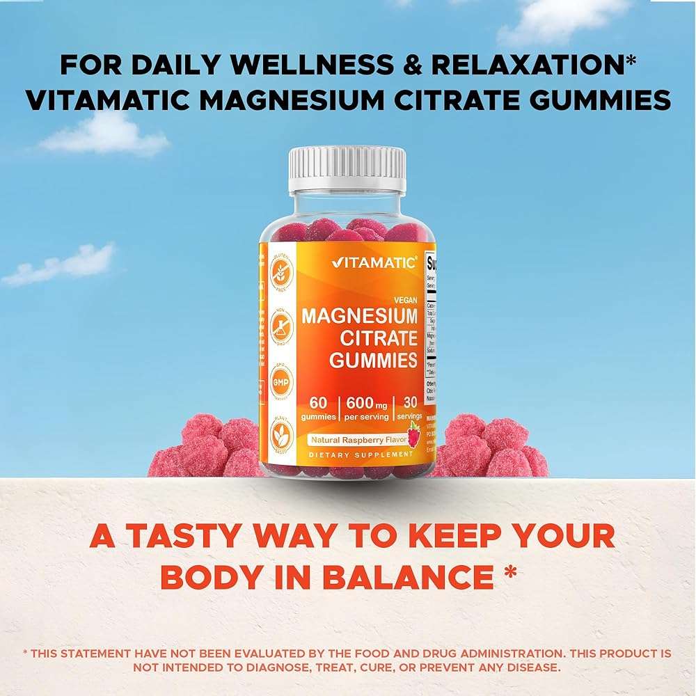 Vitamatic Magnesium Gummies 600mg per Serving – 60 Vegan Count for Relaxation, Muscle, Bone, and Energy Support - Image 6