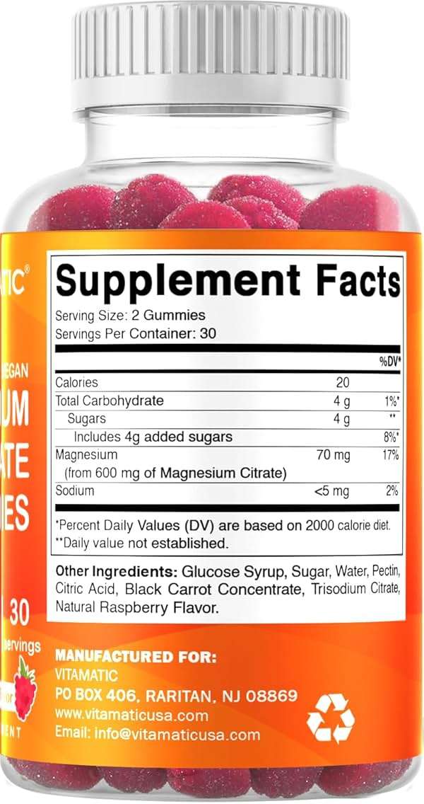 Vitamatic Magnesium Gummies 600mg per Serving – 60 Vegan Count for Relaxation, Muscle, Bone, and Energy Support - Image 8
