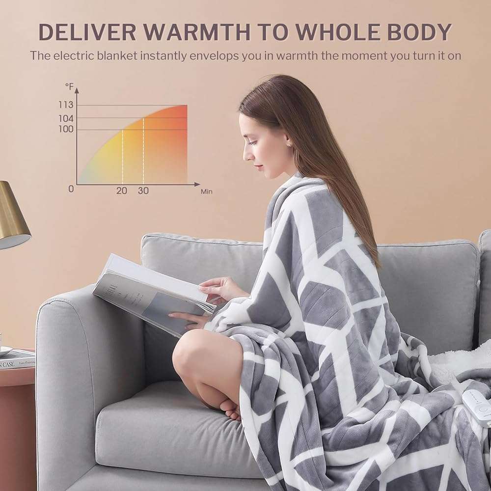 VENTIMI Electric Blanket Heated Throw, 50" x 60" Heated Blanket with 5 Heat Levels & 3 Hours Auto Off, Fast Heating Blankets with ETL & FCC Certification, Grey - Image 4