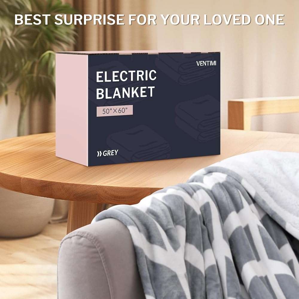 VENTIMI Electric Blanket Heated Throw, 50" x 60" Heated Blanket with 5 Heat Levels & 3 Hours Auto Off, Fast Heating Blankets with ETL & FCC Certification, Grey - Image 8