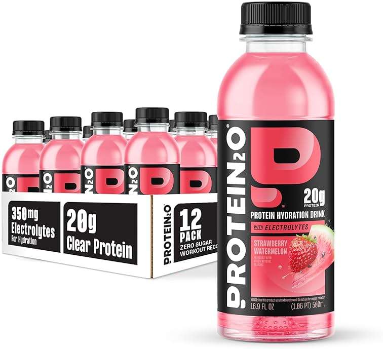 Protein2o Hydration Drink - 2-in-1 Liquid Clear Whey Protein Isolate and Electrolyte Drink - 20g Protein, Vitamins B5, B6 - Post-Workout Recovery - 16.9 Fl Oz - 12 Count Strawberry Watermelon - Image 1