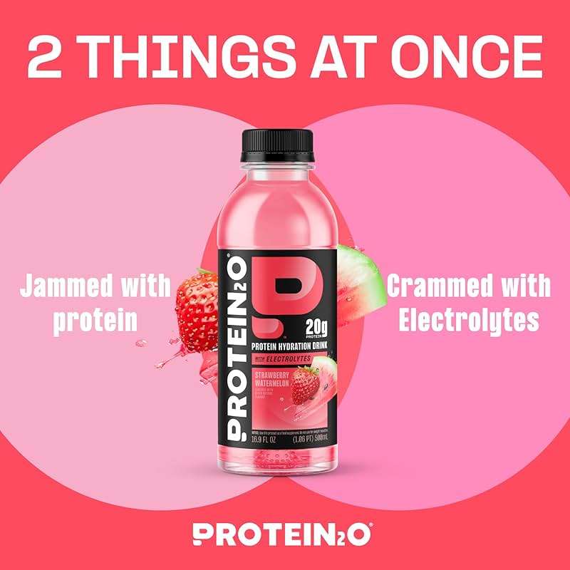 Protein2o Hydration Drink - 2-in-1 Liquid Clear Whey Protein Isolate and Electrolyte Drink - 20g Protein, Vitamins B5, B6 - Post-Workout Recovery - 16.9 Fl Oz - 12 Count Strawberry Watermelon - Image 2