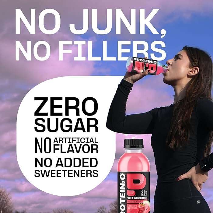 Protein2o Hydration Drink - 2-in-1 Liquid Clear Whey Protein Isolate and Electrolyte Drink - 20g Protein, Vitamins B5, B6 - Post-Workout Recovery - 16.9 Fl Oz - 12 Count Strawberry Watermelon - Image 3