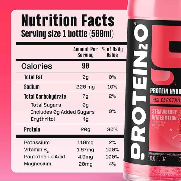 Protein2o Hydration Drink - 2-in-1 Liquid Clear Whey Protein Isolate and Electrolyte Drink - 20g Protein, Vitamins B5, B6 - Post-Workout Recovery - 16.9 Fl Oz - 12 Count Strawberry Watermelon - Image 6