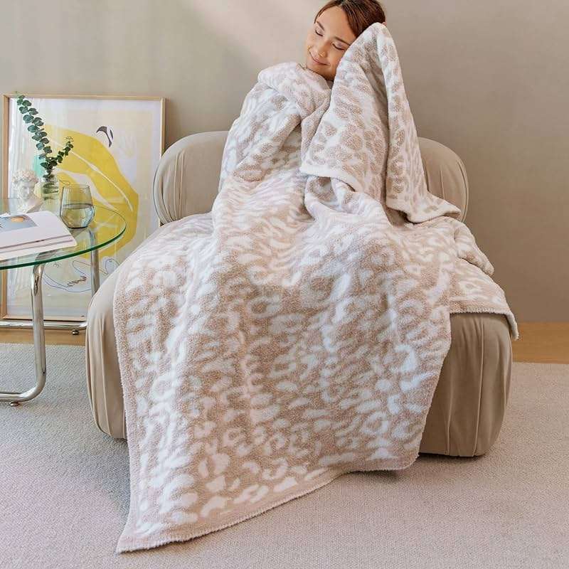 MH MYLUNE HOME Ultra Soft Leopard Throw Blanket (50x60 inches) Microfiber Blankets Plush Warm Reversible Cheetah Blanket Leopard Pattern Throw for Couch Bed Sofa - Khaki, 50"x60" - Image 2