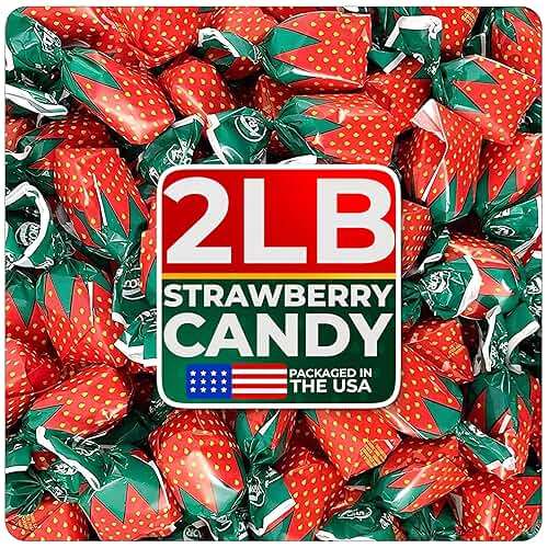 Strawberry Hard Candy Individually Wrapped by Cambie, 2 lbs of Strawberry Candy with a Deliciously Sweet Hard Exterior with a Soft, Fruit-Filled Center - Image 1