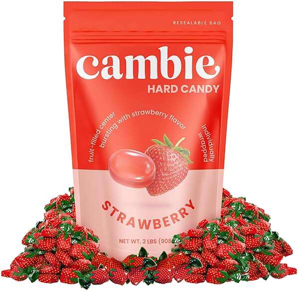 Strawberry Hard Candy Individually Wrapped by Cambie, 2 lbs of Strawberry Candy with a Deliciously Sweet Hard Exterior with a Soft, Fruit-Filled Center - Image 2