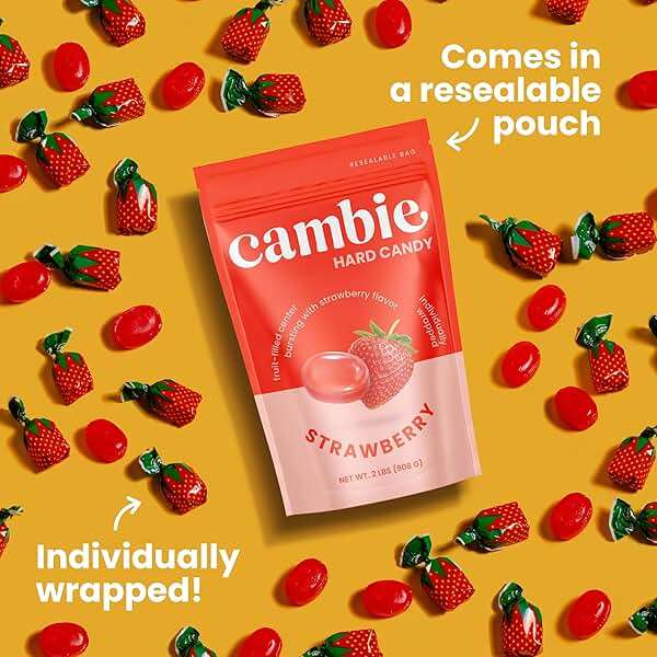 Strawberry Hard Candy Individually Wrapped by Cambie, 2 lbs of Strawberry Candy with a Deliciously Sweet Hard Exterior with a Soft, Fruit-Filled Center - Image 4