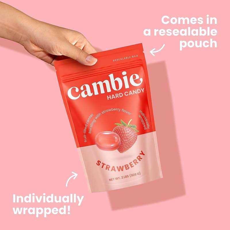 Strawberry Hard Candy Individually Wrapped by Cambie, 2 lbs of Strawberry Candy with a Deliciously Sweet Hard Exterior with a Soft, Fruit-Filled Center - Image 6