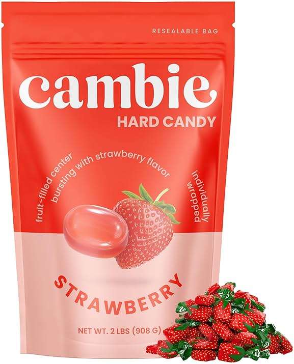 Strawberry Hard Candy Individually Wrapped by Cambie, 2 lbs of Strawberry Candy with a Deliciously Sweet Hard Exterior with a Soft, Fruit-Filled Center - Image 9