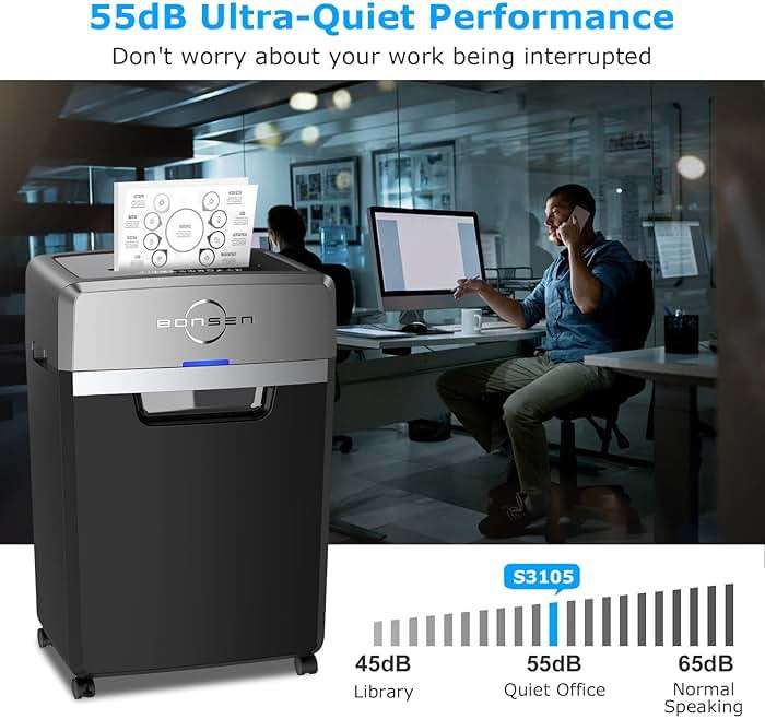 BONSEN Heavy Duty Paper Shredder, 24-Sheet Cross-Cut Shredder, 40-Min Continuous Running Time, Commercial Grade Shredder for Office, 9-Gallon Big Basket, 55dB Super Quiet, P-4 High Security (S3105) - Image 6