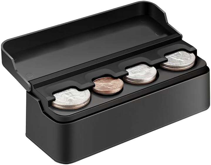 SINGARO Coin Holder for Car, Coin Change Organizer Compatible with Coins of Different Sizes, Dash-Mounted Holder Suitable for Most Cars, Trucks(Black) - Image 1