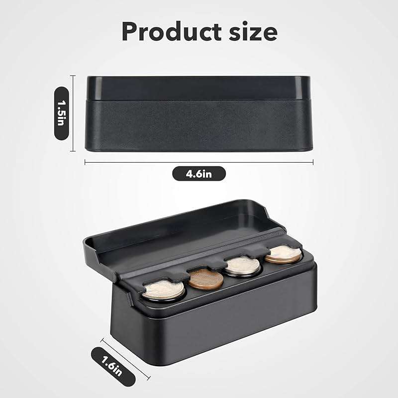 SINGARO Coin Holder for Car, Coin Change Organizer Compatible with Coins of Different Sizes, Dash-Mounted Holder Suitable for Most Cars, Trucks(Black) - Image 2