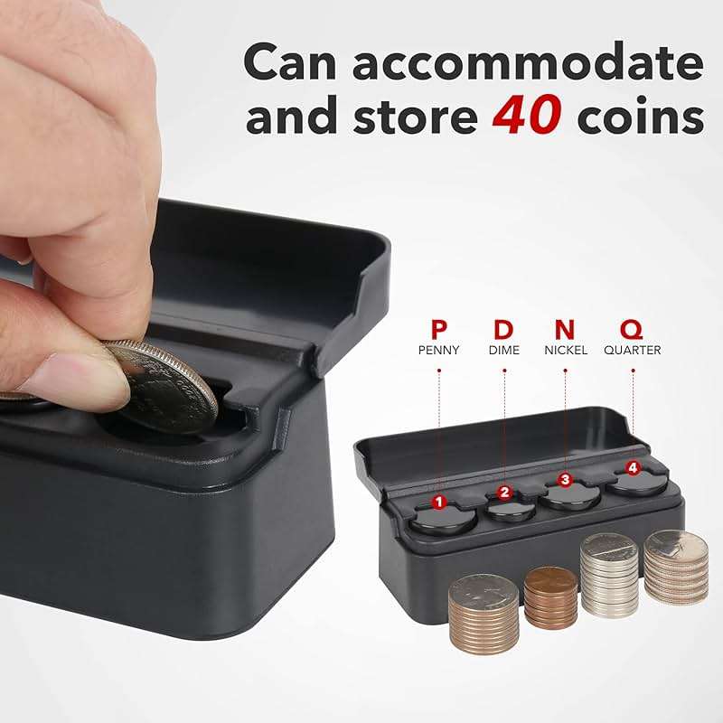SINGARO Coin Holder for Car, Coin Change Organizer Compatible with Coins of Different Sizes, Dash-Mounted Holder Suitable for Most Cars, Trucks(Black) - Image 4