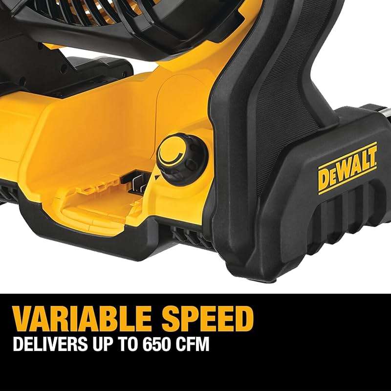 DEWALT 20V MAX Portable Fan, Battery Powered Rechargeable Cordless Shop Fan, Up to 4.5 Hrs Runtime, Variable Speed, 650 CFM, Tool Only (DCE512B) - Image 4