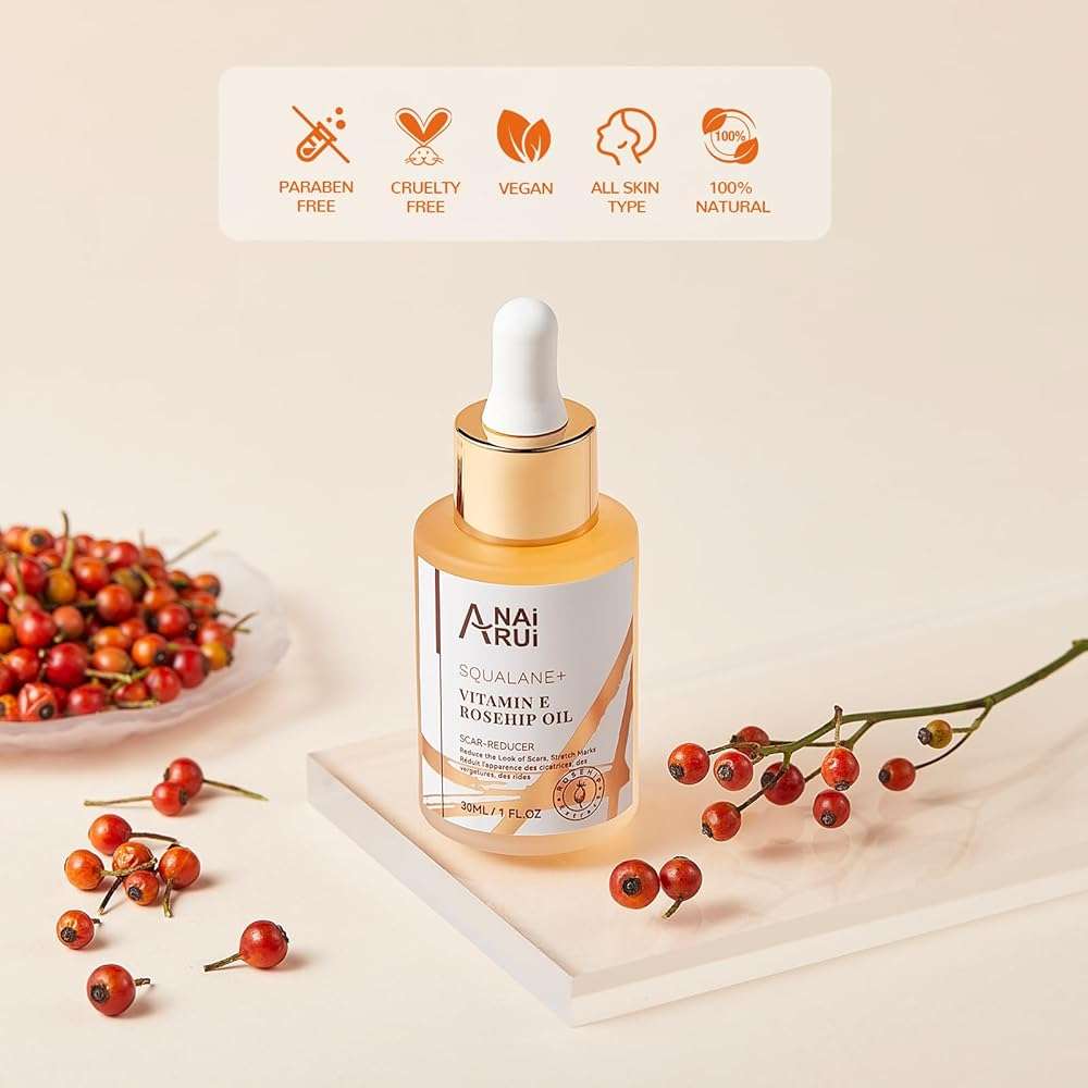 ANAI RUI Squalane + Vitamin E Rosehip Oil Moisturizer for Face,Hair,Skin& Nail Hydrate, Reduce Scars and Stretch Marks, Wrinkles for Smoother, Softer Skin 1 fl. Oz - Image 6