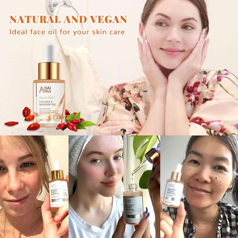 ANAI RUI Squalane + Vitamin E Rosehip Oil Moisturizer for Face,Hair,Skin& Nail Hydrate, Reduce Scars and Stretch Marks, Wrinkles for Smoother, Softer Skin 1 fl. Oz - Image 8