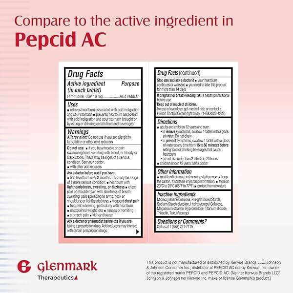 Glenmark Therapeutics Original Strength Famotidine Tablets, 10 mg, Acid Reducer for Heartburn Relief, 200 Count - Image 2