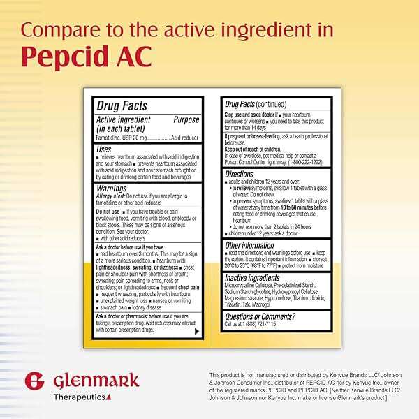 Glenmark Therapeutics Maximum Strength Famotidine Tablets, 20 mg, Acid Reducer for Heartburn Relief, 85 Count - Image 2